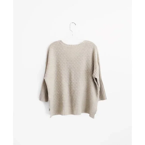 NY Collection Beige Oatmeal 3/4 Sleeve V-Neck Sweater size XL Extra Large - Picture 2 of 3